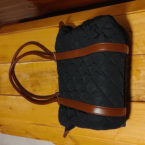 Talbots Black Quilted Shoulder Bag with Faux Leather Straps - Picture 2 of 14